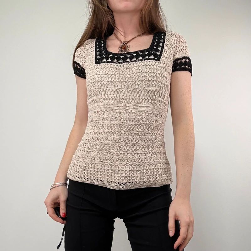 Crochet Lace Knit Cream top