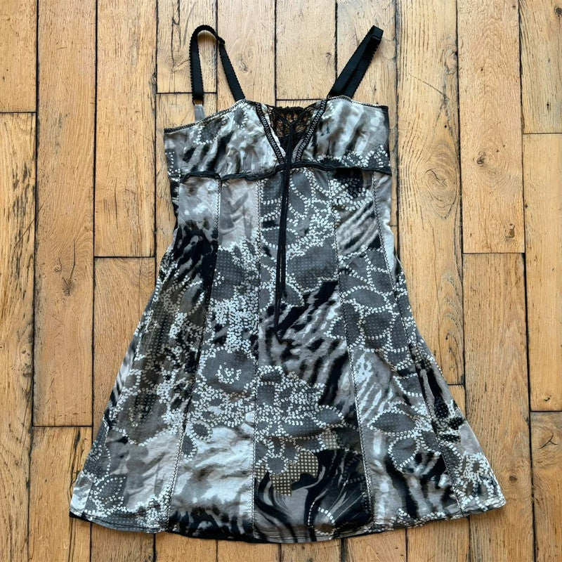 distressed black lace up dress