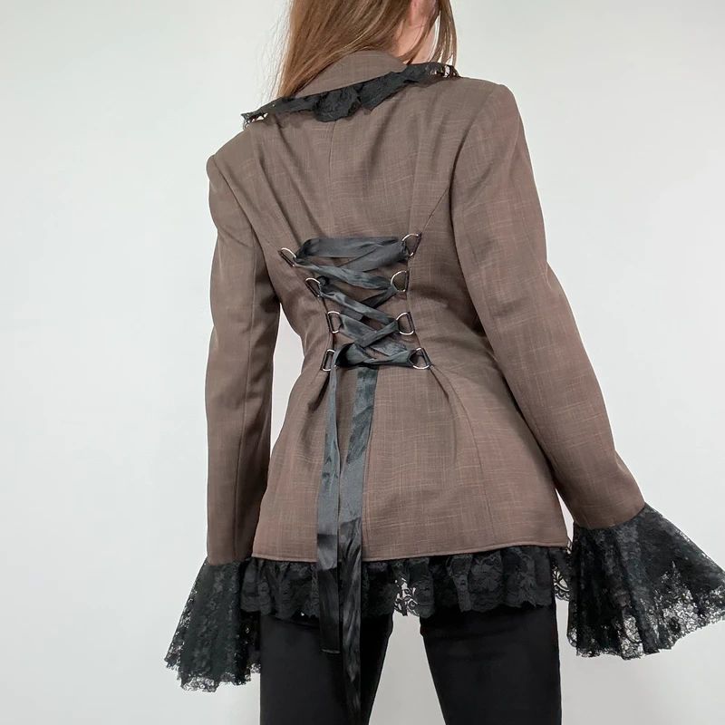 brown steampunk flared lace corset jacket