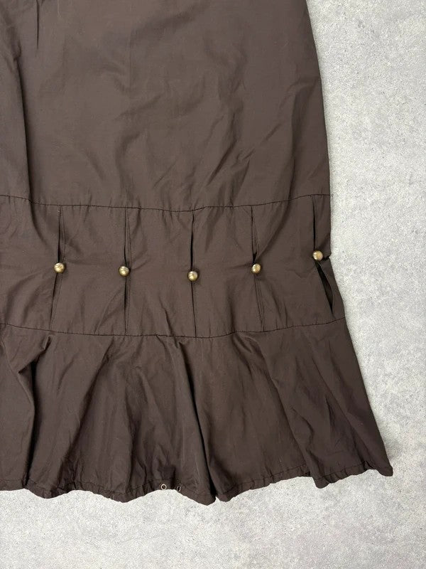 brown flared studded pleated maxi skirt
