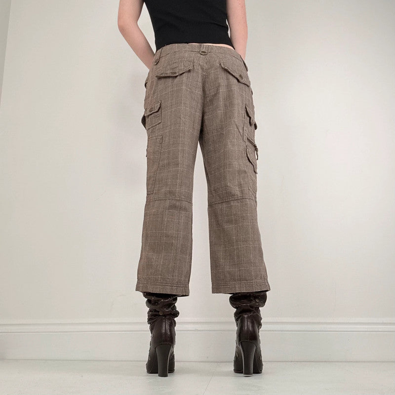 brown tartan cropped utility trousers
