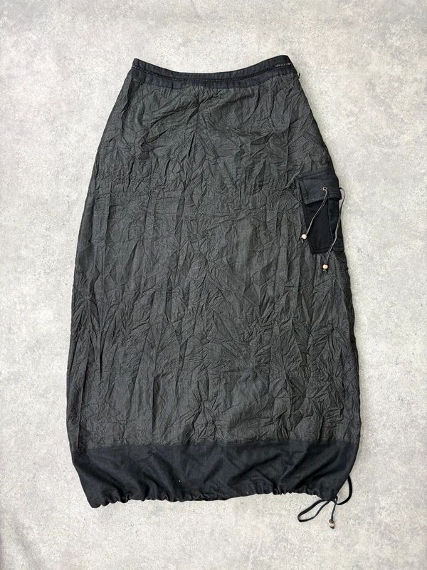 distressed black grunge maxi cargo skirt