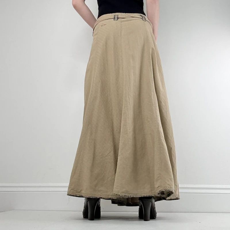 tan linen flared maxi skirt