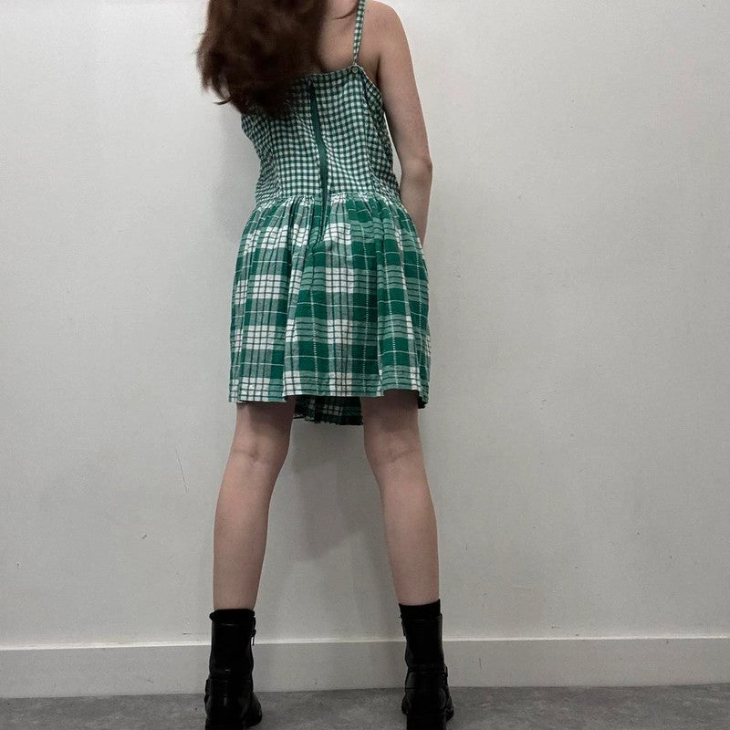 green gingham bow dress