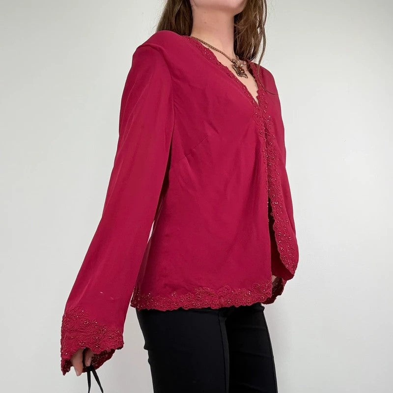 Pink silk beaded floaty embellished shirt cardi