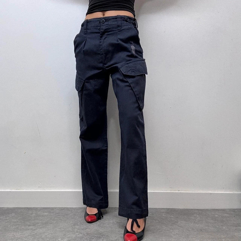 stitch patchwork quilted navy trousers