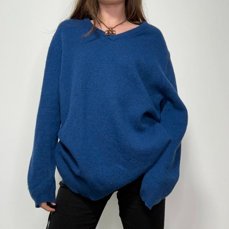 oversized blue wool knitted jumper