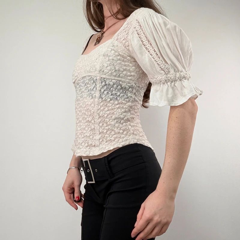 Free people puff lace Lace Milkmaid Blouse