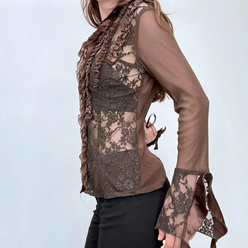 brown lace sheer grunge shirt