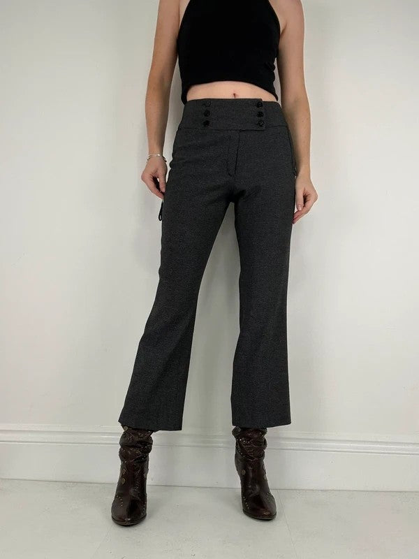 Grey thick waistband flared trousers