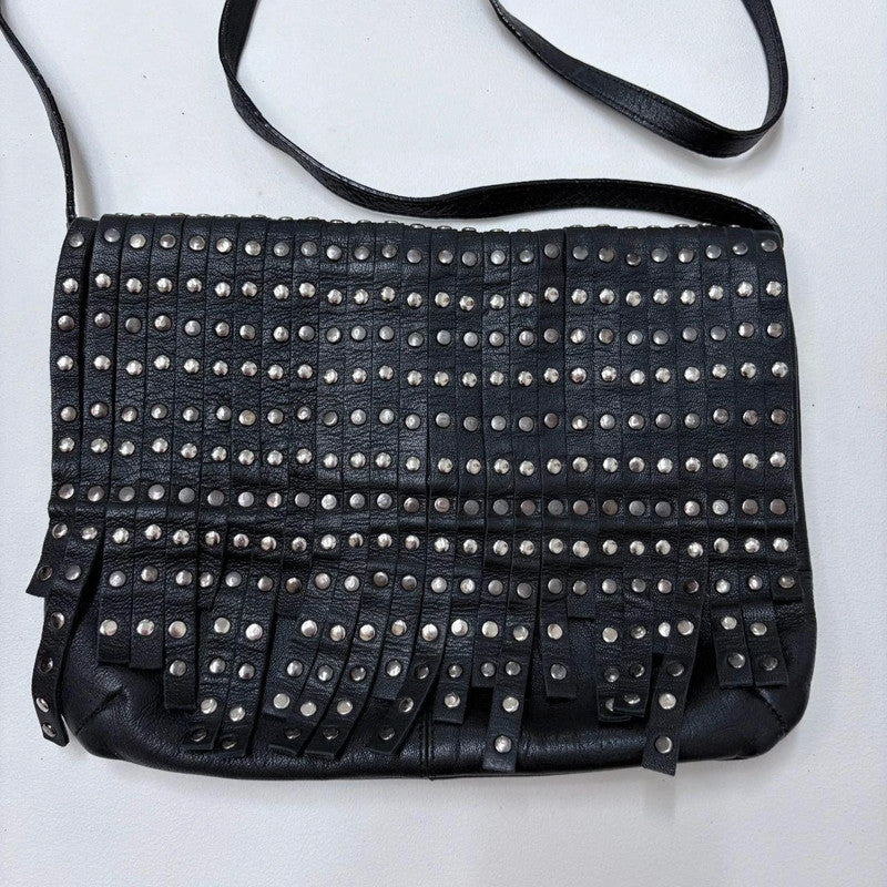 black leather studded grunge bag
