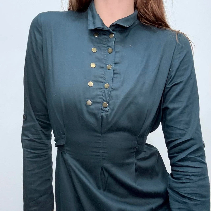 Navy flared studded shirt