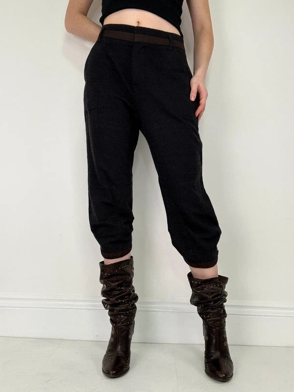 Pleated wool pinstripe capri grunge trousers