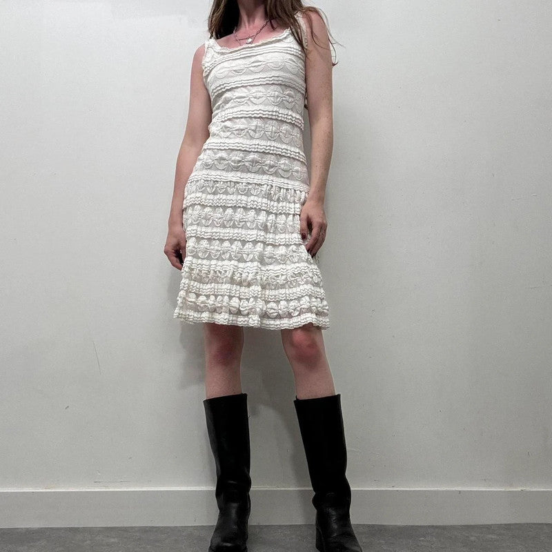 white lace flared coquette dress