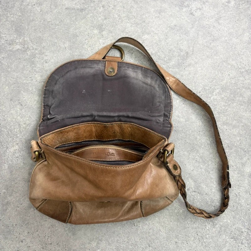 Distressed leather beige crossbody cargo city bag