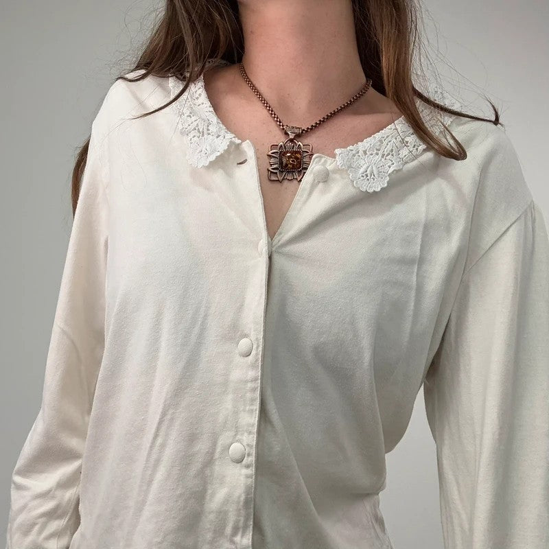 White cotton lace crochet Laura Ashley shirt
