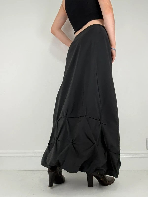 Black pleated puff maxi cargo skirt