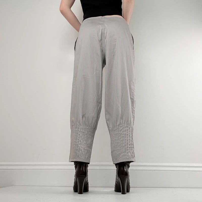 grey pleated puff barrel trousers