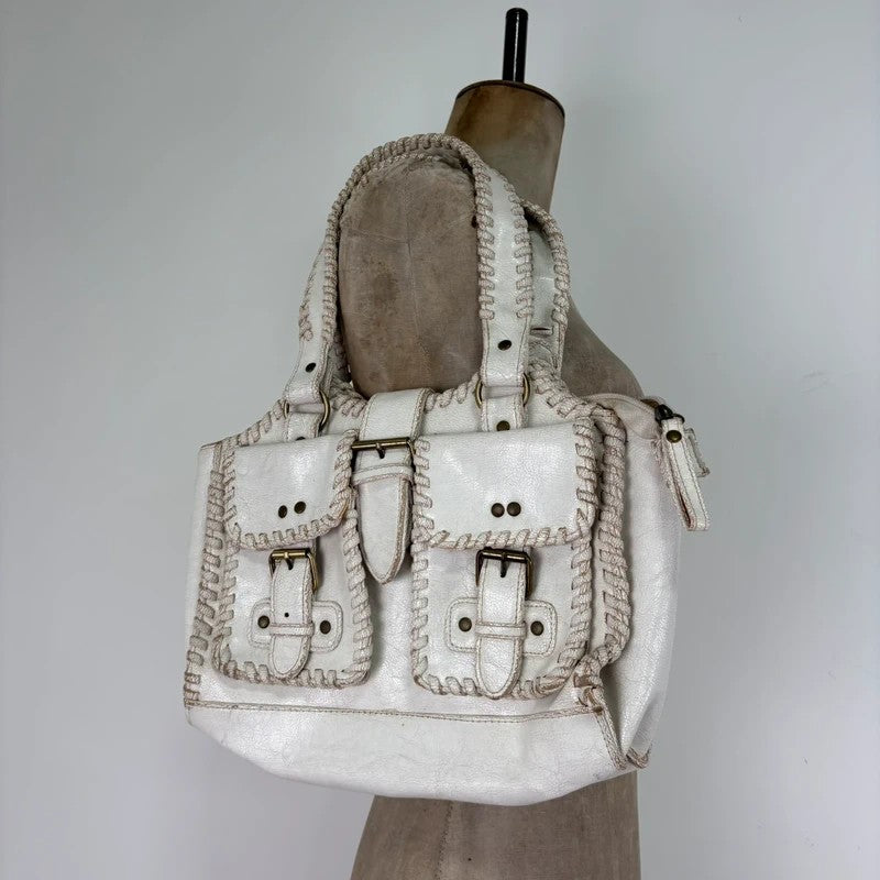 White crochet laced cargo Y2K bag