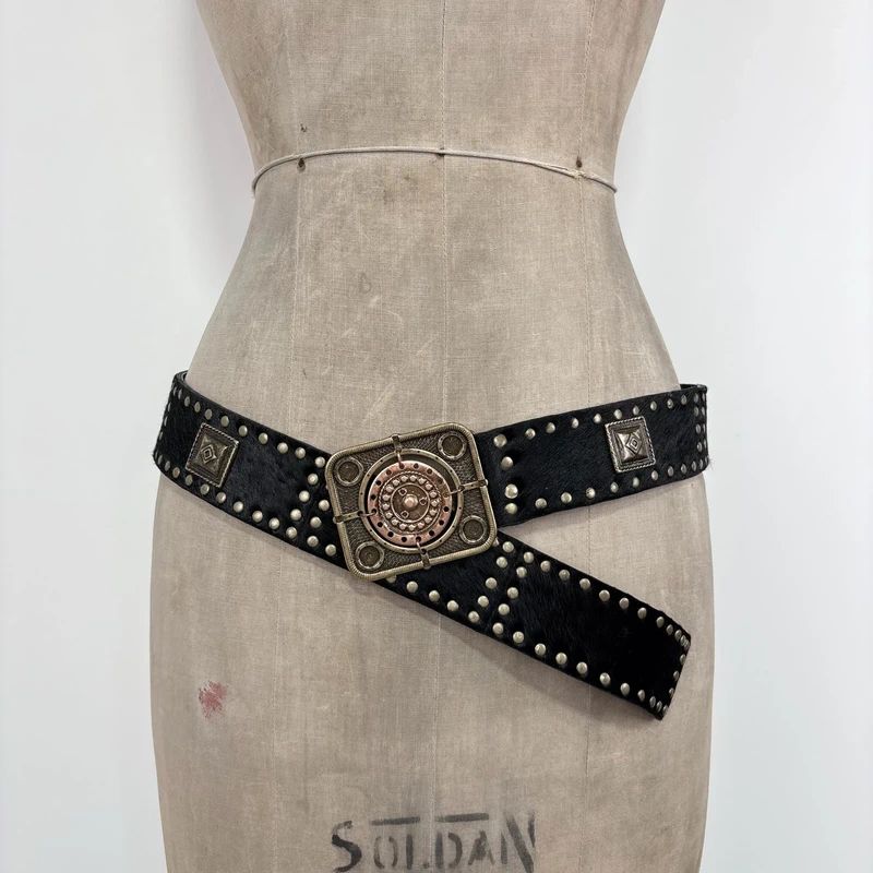 black cowhide studded western belt