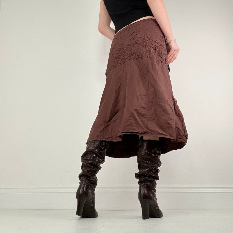 brown crinkle pleated puff skirt