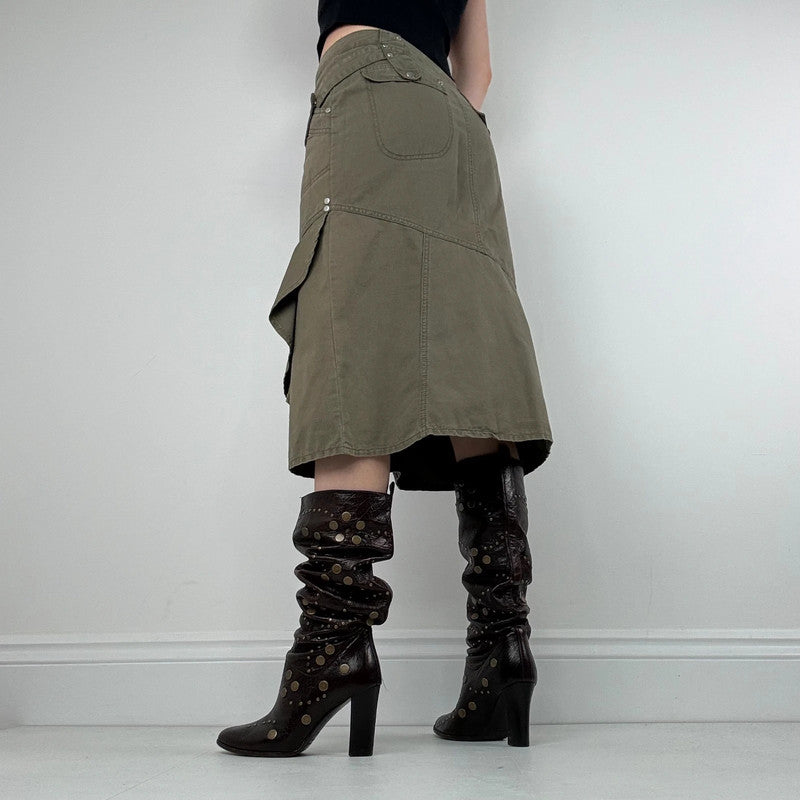 asymmetric khaki green cotton canvas skirt