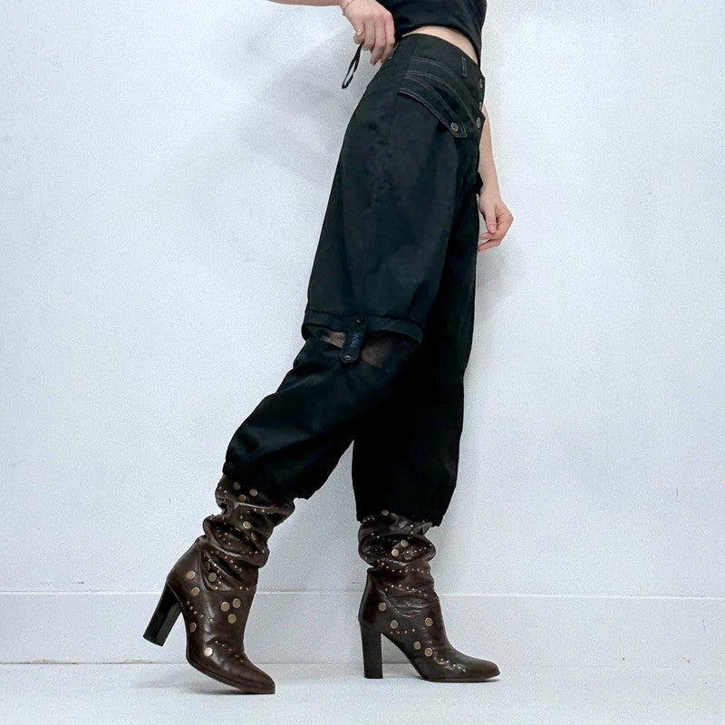 black structured barrel trousers
