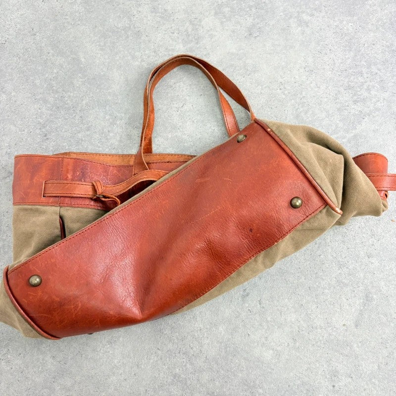 Slouchy oversized leather and canvas shoulder bag