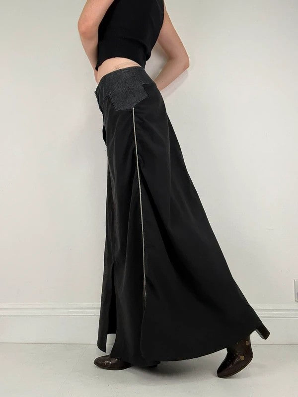 Black Cop Copine Paris maxi skirt with denim waistband