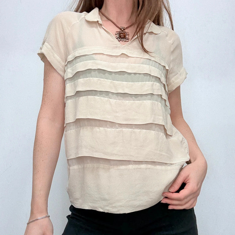 cream silk layered flutter blouse