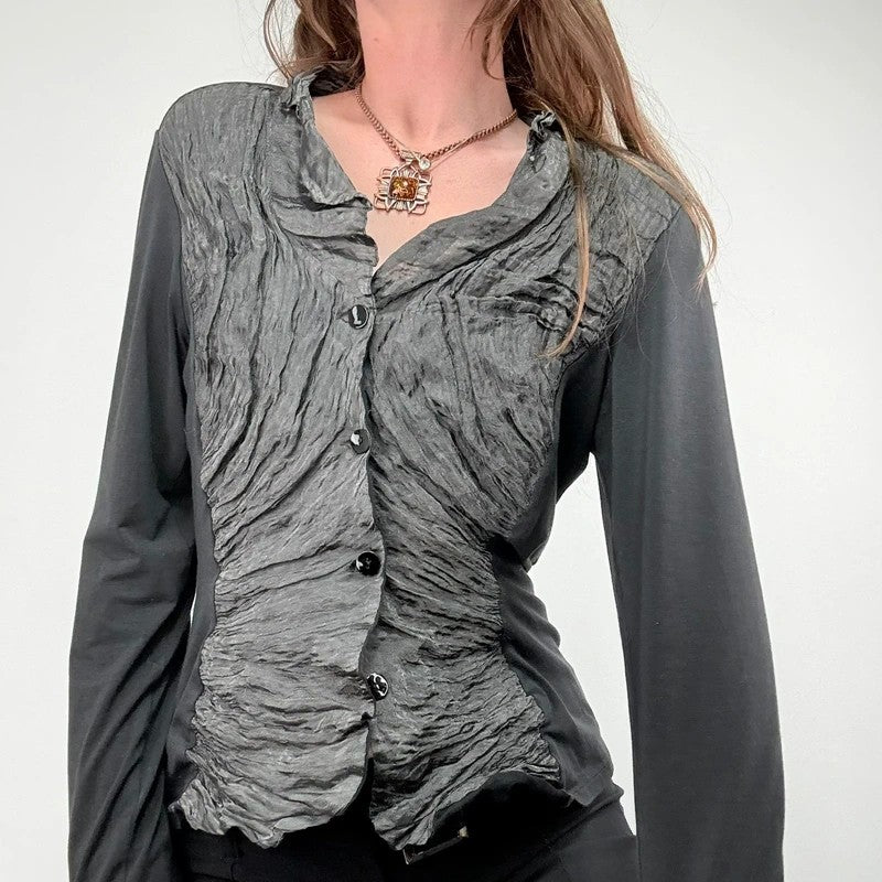 Button through textured cardigan with jersey flare sleeve
