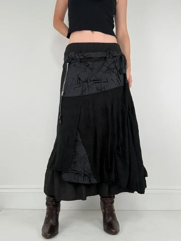 black pinstripe layered grunge maxi skirt