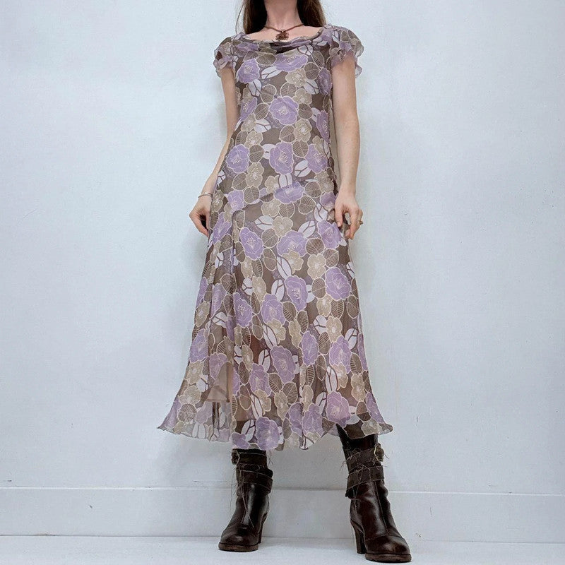 off the shoulder draped cowl neck maxi dress