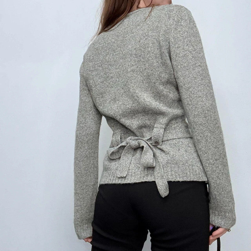 grey wool knit belted jumper