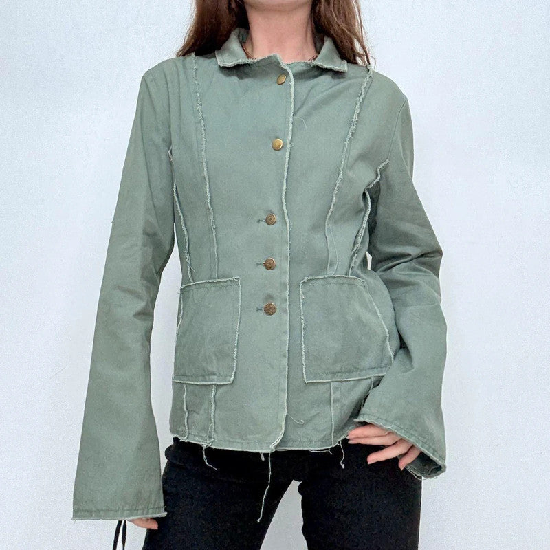 green high flared military jacket