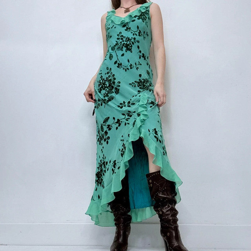 green silk embossed floral monsoon dress