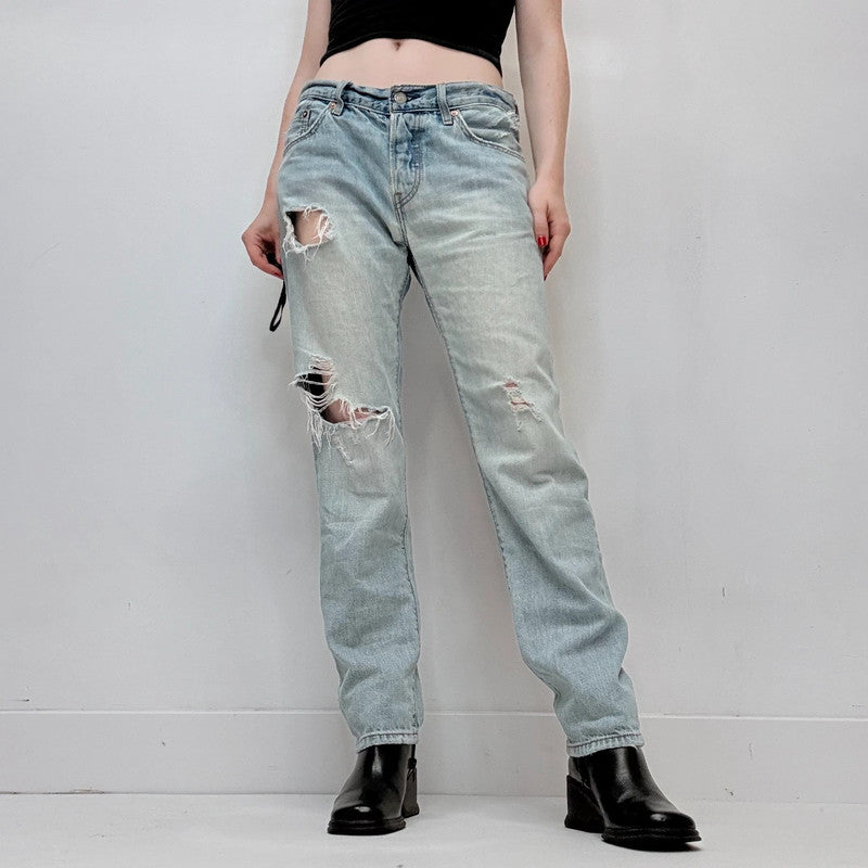 distressed light wash straight leg Levis