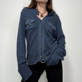 blue knitted military cardigan