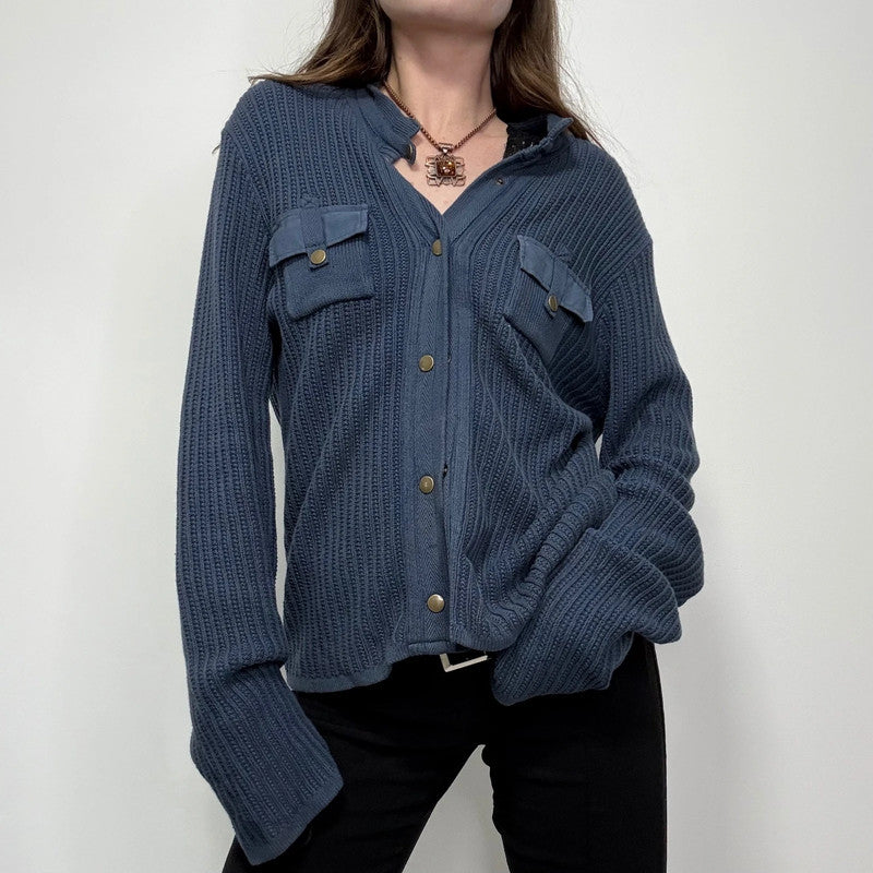 blue knitted military cardigan