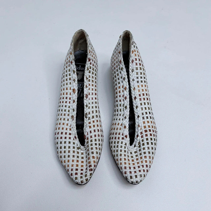 woven white leather ballet pumps