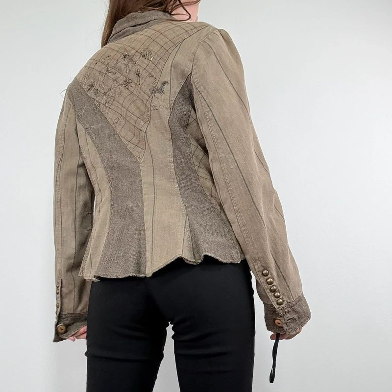 khaki tweed pinstripe fitted grunge fairy Derhy blazer