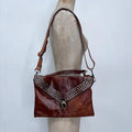 tan leather studded boho bag