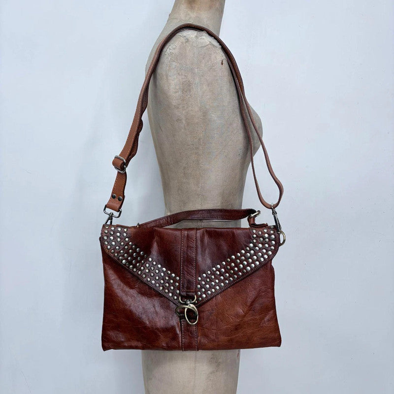 tan leather studded boho bag