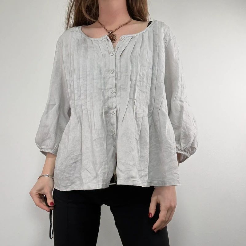 french grey pleated linen shirt