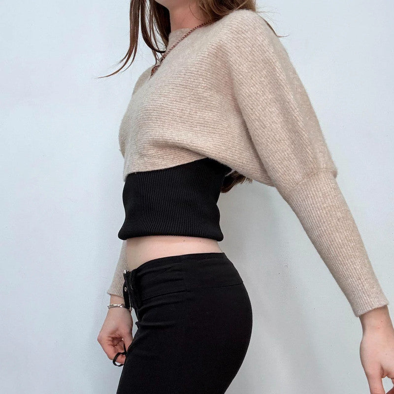 tan batwing cropped cashmere jumper
