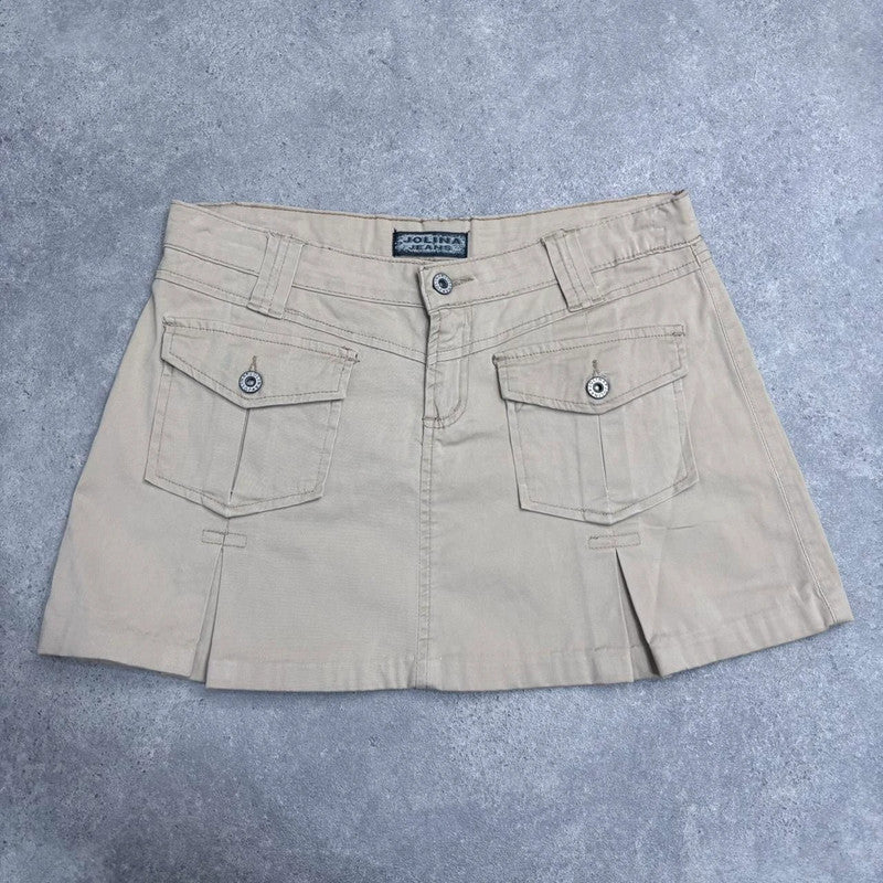 tan utility mini cargo skirt