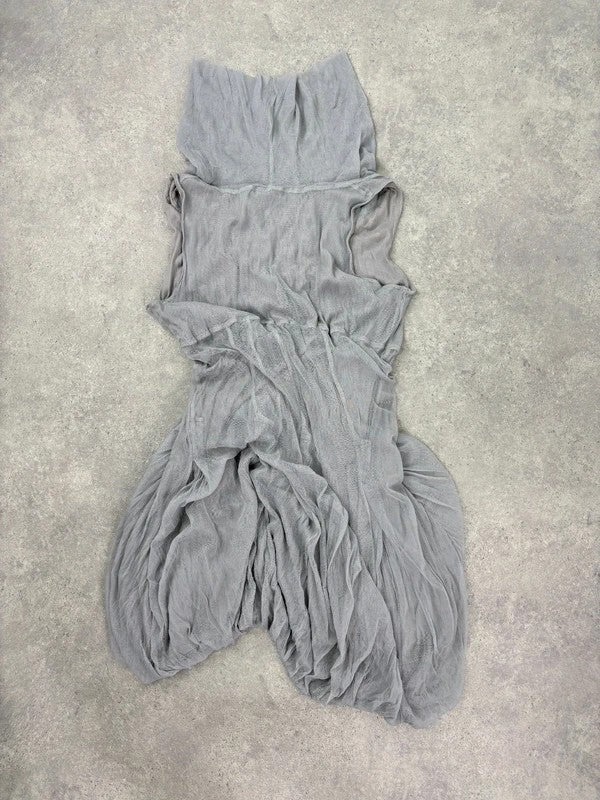 grey gathered slouchy puff midi dress