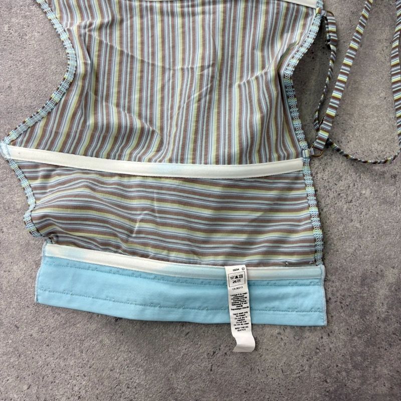 aqua blue fitted corset pinstripe fairy vest top