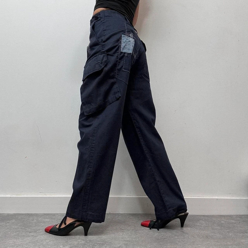 stitch patchwork quilted navy trousers