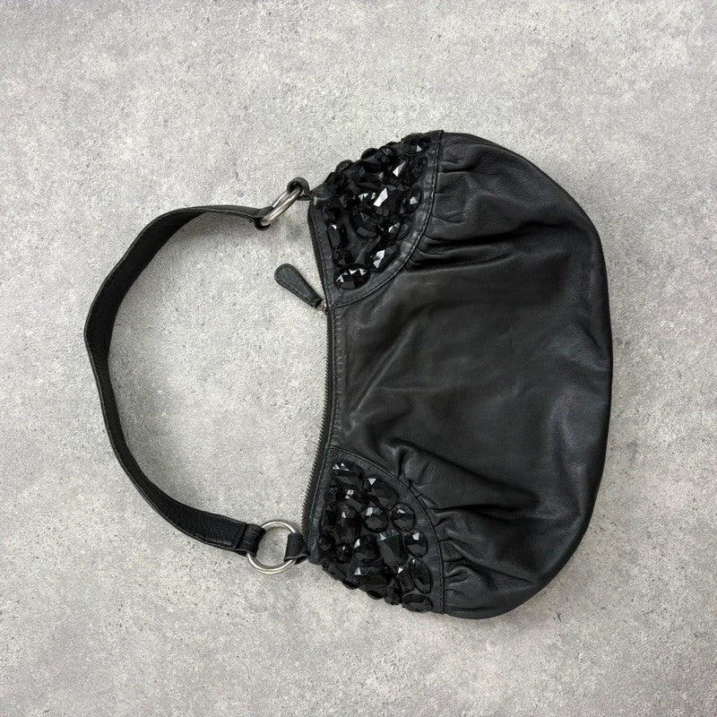 Leather gem studded mini handbag pouch hobo